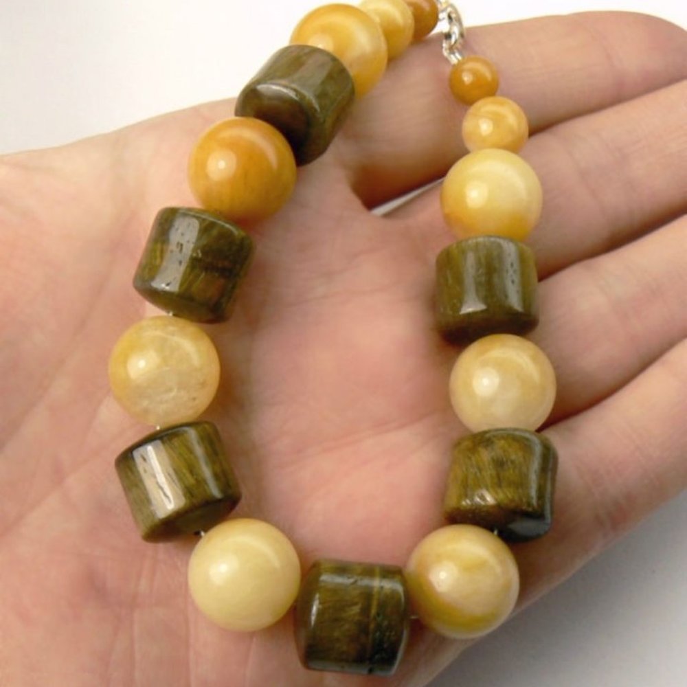 Tigers Eye & Aventurine Sterling Silver Bracelet
